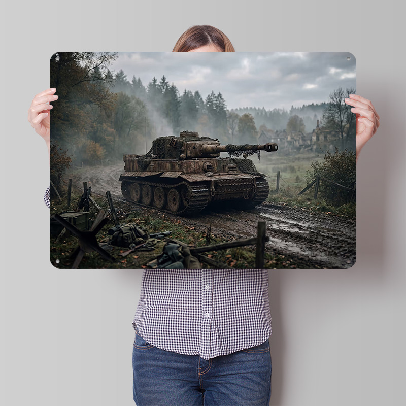 Retro Poster Gaming - Poster Tekstur Cetak 3D Tank Tiger