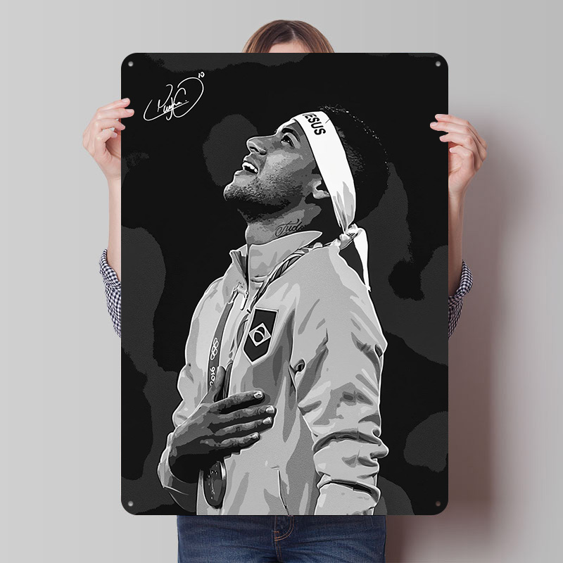 Retro Poster Gaming - Neymar Jr. Poster Potret Kustom, Papan